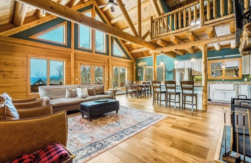 Rumford Center House | Cedar log home w/large deck, game room, views & skiing nearby