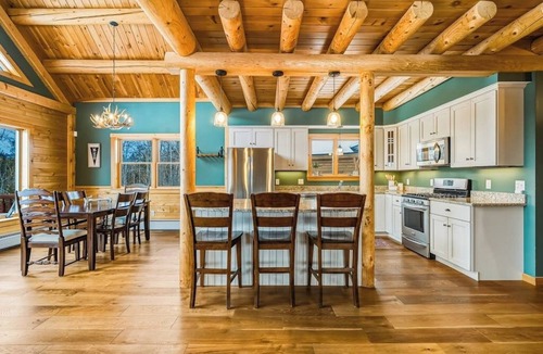 Rumford Center House | Cedar log home w/large deck, game room, views & skiing nearby