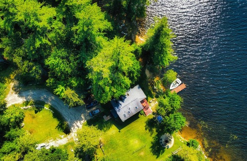 Bridgton Cabin | Closest Lakefront Log Cabin with Stunning Views & Expansive Private Lawn