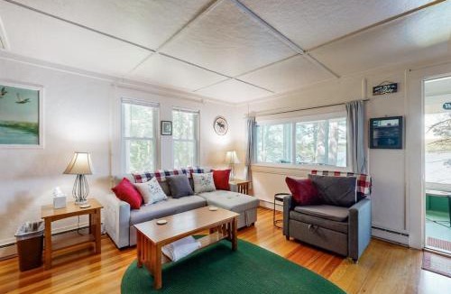 Bremen House | Lakefront cottage with dock, screened porch, & Island in Biscay Pond